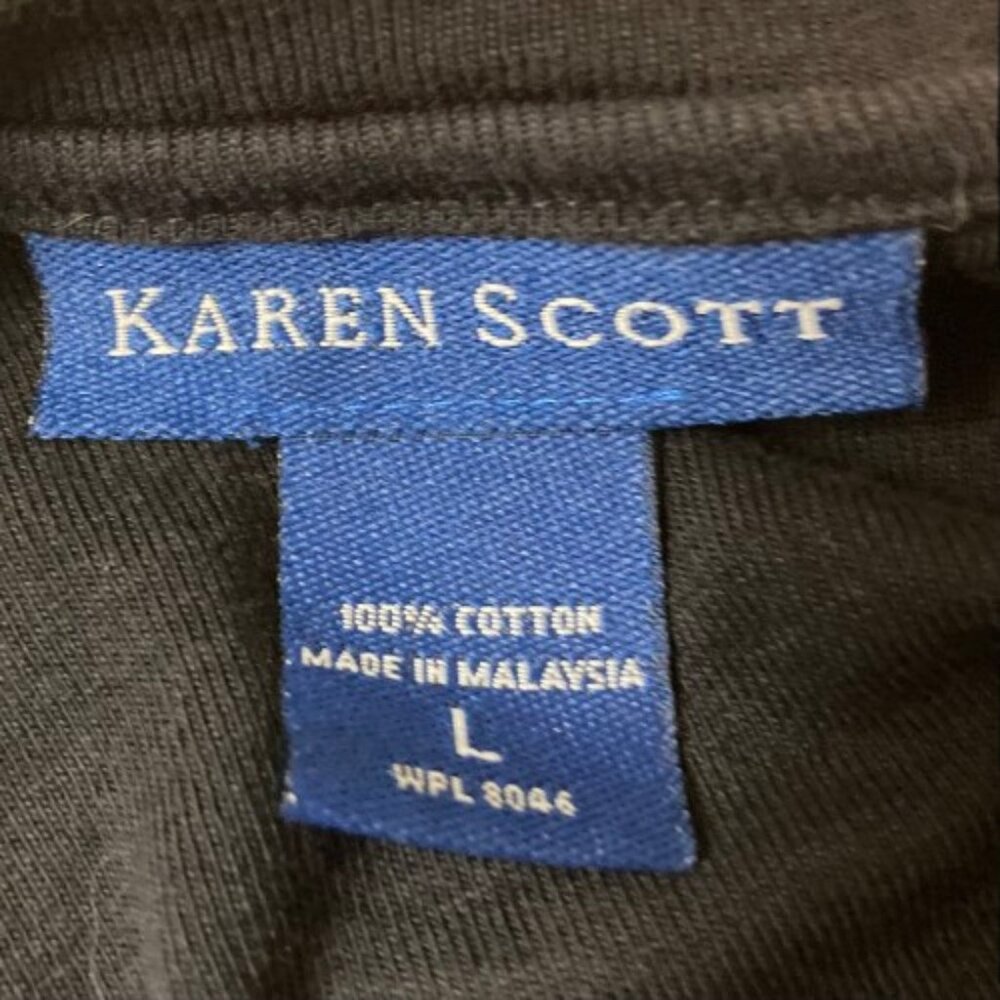 Karen Scott Women's V-Neck Black Cotton Tee Short Sleeves Embellished, sz. Large - Picture 3 of 9
